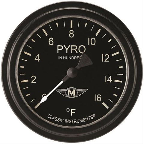 Classic Instruments Moal Bomber Series Gauges MA398BLF Gauge, Analog, Series, EGT, 0-1600 Degrees F, 2 5/8 in. Diameter, Black Face, Full Sweep, Each