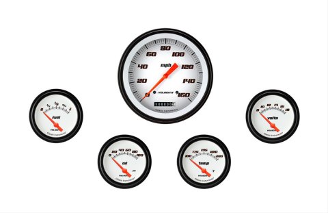 Classic Instruments Velocity Series Gauge Sets VS254WBLF Gauges, Series, Speedometer, Water Temperature, Oil Pressure, Fuel Level, Volt, White Face, Analog, Set of 5
