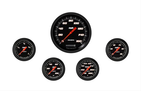 Classic Instruments Velocity Series Gauge Sets VS354BBLF Gauges, Series, Speedometer, Water Temperature, Oil Pressure, Fuel Level, Volt, Black Face, Analog, Set of 5