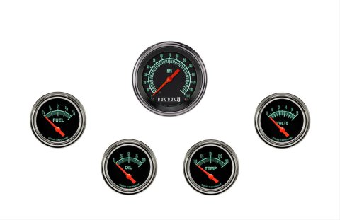 Classic Instruments G-Stock Series Gauge Sets GS200SLF Gauges, Series, Speedometer, Fuel Level, Oil Pressure, Water Temperature, Volt, Black Face, Analog, Set of 5
