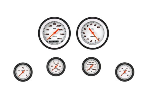 Classic Instruments Velocity Series Gauge Sets VS101WBLF Set, Analog, Performance White Series, 6-Gauge Set, 3 3/8 in. Speedo, 2 1/8 in. Secondary, White Face, Each