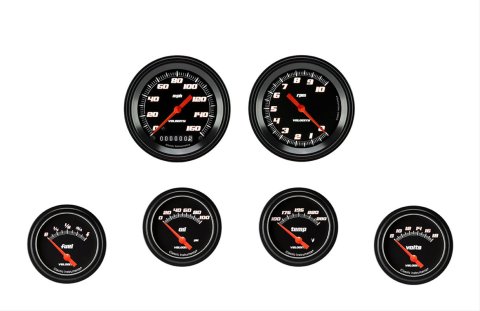 Classic Instruments Velocity Series Gauge Sets VS201BBLF Gauges, Series, Speedometer, Tachometer, Water Temperature, Oil Pressure, Fuel Level, Volt, Black Face, Analog, Set of 6