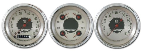Classic Instruments All-American Nickel Series Gauge Sets AN03SHC Gauges, Nickel, Speedometer, Tach, Water Temperature, Fuel Level, Face, Analog, Set of 3
