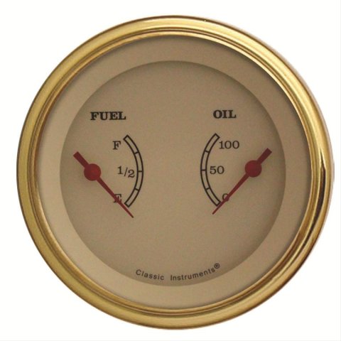 Classic Instruments Vintage Series Gauge Sets VT72GLC Gauge, Vintage, Analog, Electronic, Fuel Level, Oil Pressure, 3 3/8 in. Diameter, Cream Face/Gold Bezel, Each