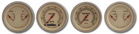 Classic Instruments Vintage Series Gauge Sets VT05SLC Gauge, Vintage, Analog, Electrical, Speedo, Tach, Fuel, Oil, Volt, Water, 3 3/8 in. Diameter, Cream Face, Set
