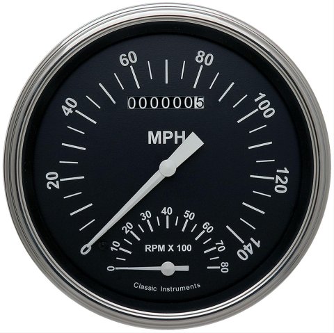 Classic Instruments Hot Rod Series Gauge Sets HR50SLC Gauges, Rod, Speedometer, Tachometer, Black Face, Polished Bezel, Each