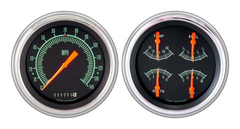 Classic Instruments 1951-53 Chevy Package Gauge Sets CH51GS52 Gauges, G-Stock, Speedometer, Oil Pressure, Fuel Level, Voltage, Black Face, Analog, Chevy, Kit