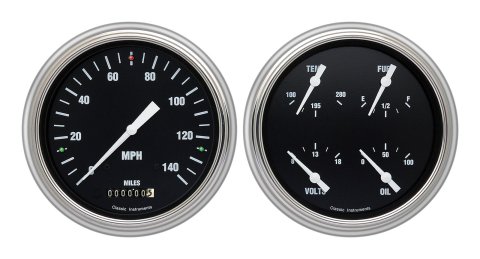 Classic Instruments 1951-53 Chevy Package Gauge Sets CH51HR52 Gauges, Hot Rod, Speedometer, Oil Pressure, Fuel Level, Voltage, Black Face, Analog, Chevy, Kit