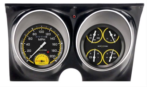 Classic Instruments 1967-68 Camaro Package Gauge Sets CAM67AXY Kits, Camaro, Analog, Speedometer, Tach, Fuel Level, Oil Pressure, Volts, Water Temp., Black/Yellow Face, White Numbers, Chevrolet, Kit