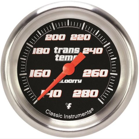 Classic Instruments Velocity Series Gauges VS327BAPF Gauge, Black Series, Transmission Temperature, 140-280 Degrees F, 2 5/8 in., Performance Bezel, Analog, Electrical, Each