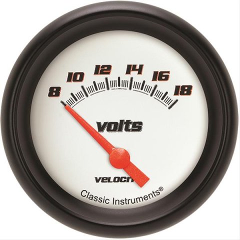 Classic Instruments Velocity Series Gauges VS230WBPF Gauge, White Series, Voltmeter, 8-18 V, 2 5/8 in., Performance Bezel, Analog, Electrical, Each