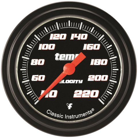 Classic Instruments Velocity Series Gauges VS329BBLF Gauge, Stock Eliminator, Water Temp, 2 5/8 in., Black Face, Analog, Electrical, Each
