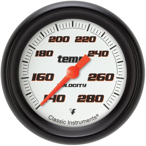 Classic Instruments Velocity Series Gauges VS326WBPF-02 Gauges, Series, Water Temperature, 140-280 degrees F, Analog, Electrical, 2 5/8 in., White Face, Black Numbers, 1/8 in. NPT Thread, Each
