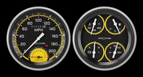 Classic Instruments 1951-53 Chevy Package Gauge Sets CH51AXY62 Kit, AutoCross Yellow, Chevy, 1951-1952, Speedometer, Tach, Fuel Level, Oil Pressure, Water Temp, Volt, Stainless Low-Step Bezel, Flat Lens, Kit