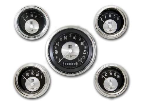 Classic Instruments All-American Tradition Series Gauge Sets AT00SHC Gauges, Analog, All-American, Speedometer, Fuel Level, Water Temperature, Oil Pressure, Voltmeter, Kit