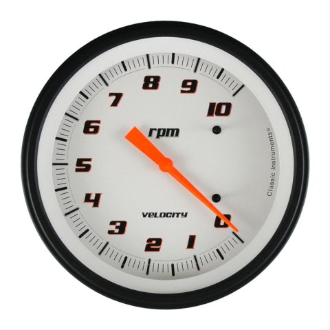 Classic Instruments Velocity Series Tachometers VS71WBLF Gauge, Velocity, Analog, Electrical, Tachometer, 5 in. Diameter, White Face, Each