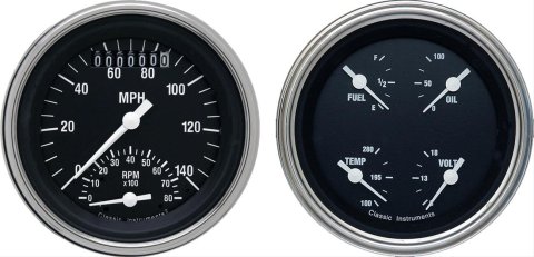 Classic Instruments Hot Rod Series Gauge Sets HR32SLF Gauges, Series, Speedometer, Tach, Water Temperature, Voltmeter, Fuel Level, Black Face, Analog, Pair