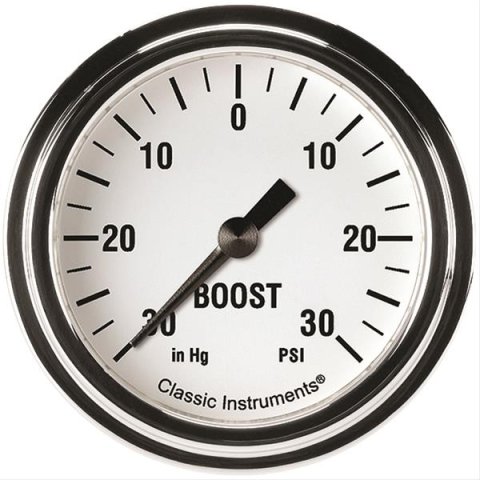 Classic Instruments White Hot Series Gauges WH341SLF Gauge, Series, Boost/Vacuum, 30 in. Hg/30 psi, 2 5/8 in., Analog, Electrical, Each