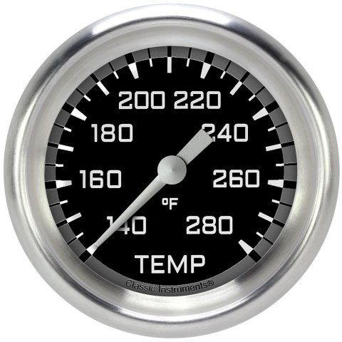 Classic Instruments Auto Cross Gray Series Gauges AX326GAPF-04 Gauges, Series, Water Temperature, 140-280 degrees F, Analog, Electrical, 2 5/8 in., Black Face, White Numbers, Each