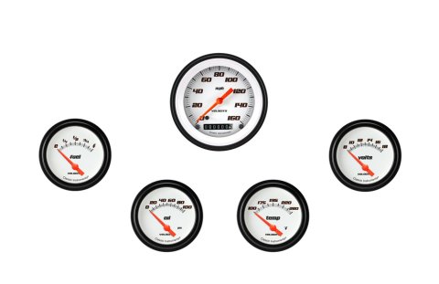 Classic Instruments Velocity White Series Gauge Sets VS200WBLF Set, 3 3/8 in. Speedometer, 2 5/8 in. Fuel, Oil, Temp, Volts, Set of 5