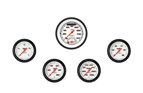 Classic Instruments Velocity White Series Gauge Sets VS335WBLF Set, 3 3/8 in. Tachometer, Speedometer, 2 5/8 in. Fuel, Oil, Temp, Volts, Set of 5