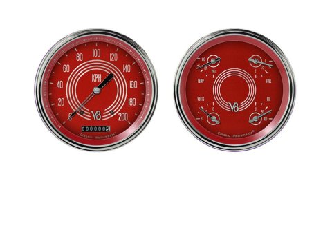 Classic Instruments V8 Red Steelie Series Gauge Sets V8RS52SLC Gauges, Series, Speedometer, Water Temperature, Voltmeter, Fuel Level, Face, Analog, Pair