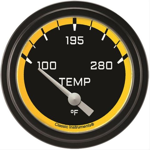 Classic Instruments Auto Cross Yellow Series Gauges AX226YBLF-08 Gauge, Series, Water Temperature, 2 5/8 in., Black/Yellow Face, Analog, Electrical, Each