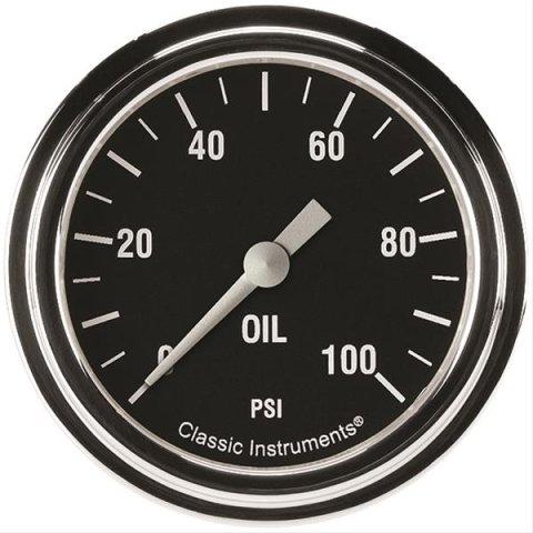 Classic Instruments Hot Rod Series Gauges HR381SLF Gauges, Series, Oil Pressure, 0-100 psi, Analog, Electrical, 2 5/8 in., Black Face, White Numbers, Polished Bezel, 1/8 in. NPT Thread, Each