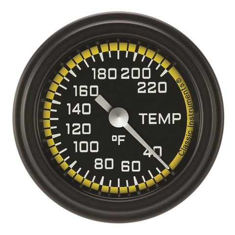 Classic Instruments Auto Cross Yellow Series Gauges AX129YBLF Gauge, Stock Eliminator, Water Temp, 2 1/8 in., Black/Yellow Face, Analog, Electrical, Each