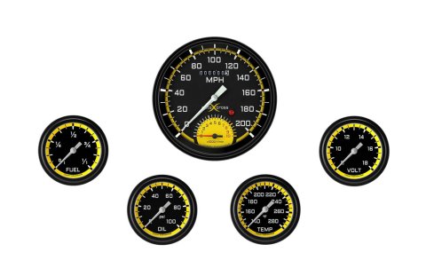 Classic Instruments Auto Cross Yellow Series Gauge Sets AX365YBLF Set, AutoCross 4 5/8 in. Ultimate, 2 5/8 in. Fuel, Oil, Temp, Volts, Set of 6