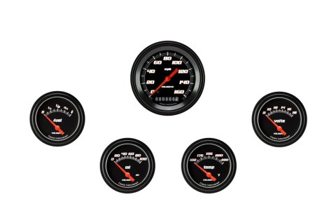 Classic Instruments Velocity Black Series Gauge Sets VS200BBLF Set, 3 3/8 in. Speedometer, 2 5/8 in. Fuel, Oil, Temp, Volts, Set of 5