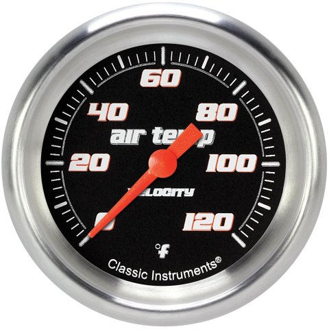 Classic Instruments Velocity Series Gauges VS399BAPF Gauges, Series, Air Temperature, 0-120 degrees F, Analog, Electrical, 2 5/8 in., Black Face, White Numbers, Each