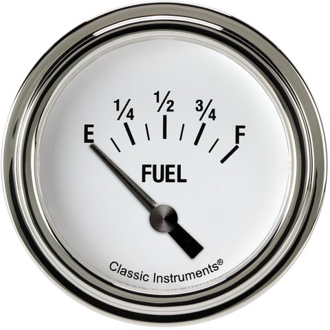 Classic Instruments White Hot Series Gauges WH214SLF Gauges, Series, Fuel Level, Empty-Full, Analog, Electrical, 2 5/8 in., Face, Black Numbers, 0 ohms Empty, 30 ohms Full, Each