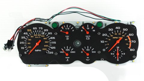 Classic Instruments 1978-88 G-Body Gauge Sets CH78OE Kit, Analog, Black Face, White/Yellow Numbers, Orange Pointer, without Gear Indicator, Chevrolet, Kit