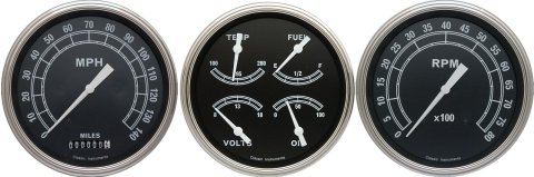 Classic Instruments Traditional Series Gauge Sets TR53SLC Gauges, Traditional, Speedometer, Tach, Water Temperature, Fuel Level, 5 in., Black Face, Analog, Set of 3