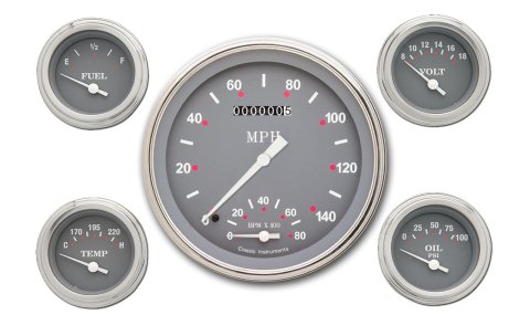 Classic Instruments SG Series Gauge Sets SG65SLC Gauges, SG, Speedometer, Tach, Water Temperature, Fuel Level, Voltmeter, Gray Face, Analog, Set of 5