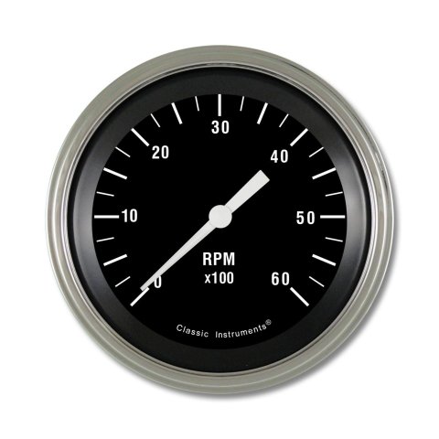 Classic Instruments Hot Rod Series Tachometers HR60SLF Tachometer, Rod, Black, 0-6,000 rpm, 3 3/8 in., Analog, Electrical, Each