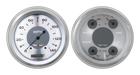 Classic Instruments 1951-53 Chevy Package Gauge Sets CH51AW52 Gauges, All-American, Speedometer, Oil Pressure, Fuel Level, Voltage, Silver Face, Analog, Chevy, Kit