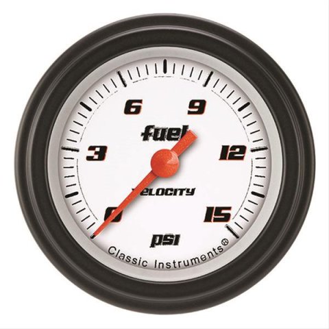 Classic Instruments Velocity Series Gauges VS145WBLF Fuel Pressure Gauge, VELOCITY WHT 2" FUEL PRS 15psi ELEC, FULL SWEEP