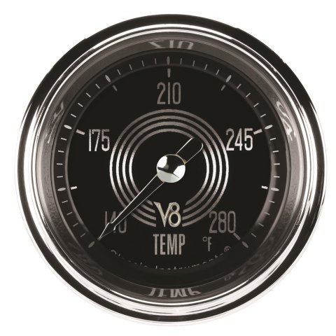 Classic Instruments V8 Speedster Series Gauges V8SR126SHC-02 Gauge, Analog, Series, Water Temp, 140-280 Degrees F, 2 1/8 in. Diameter, Black Face, Full Sweep, Each