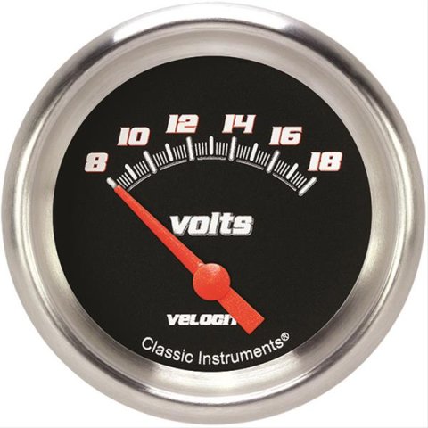 Classic Instruments Velocity Series Gauges VS230BAPF Gauge, Black Series, Voltmeter, 8-18 V, 2 5/8 in., Performance Bezel, Analog, Electrical, Each