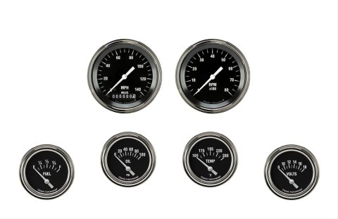 Classic Instruments Hot Rod Series Gauge Sets HR201SLF Set, Analog, Performance Series, 6-Gauge Set, 3 3/8 in. Speedo, 2 5/8 in. Secondary, Black Face, Set