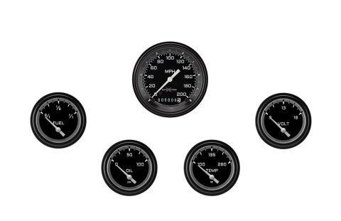 Classic Instruments Auto Cross Gray Series Gauge Sets AX200GBLF Set, Performance AutoCross, AutoCross Gray, 5-Gauge Set, 3 3/8 in. Speedo, 2 5/8 in. Secondary Gauges, Black/Gray Face, Set