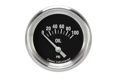 Classic Instruments Hot Rod Series Gauges HR281APF Gauge, Series, Oil Pressure, 0-100 psi, 2 5/8 in., Black Face, Aluminum Performance Bezel, Flat Lens, Each