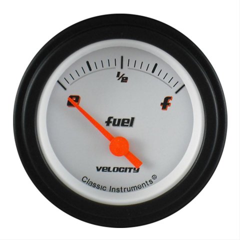 Classic Instruments Velocity Series Gauges VS12WBLF Gauge, Series, Analog, Fuel Level, Empty-Full, 2 1/8 in. Diameter, White Face, Electrical, Each