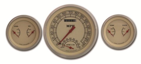 Classic Instruments Vintage Series Gauge Sets VT64SLF Gauges, Vintage, Speedometer, Water Temperature, Oil Pressure, Fuel Level, Voltmeter, Cream Face, Analog, Set