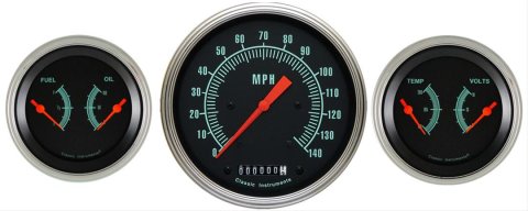 Classic Instruments G-Stock Series Gauge Sets GS64SLC Gauges, G-Stock, Speedometer, Water Temperature, Oil Pressure, Fuel Level, Black Face, Analog, Set of 3
