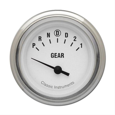Classic Instruments Gear Selector Gauges WH06SLC Gauge, Selector, Round, Dash Mount, 2 1/8 in., White Face, Polished Bezel, Overdrive, Each