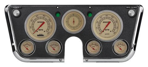 Classic Instruments 1967-72 Chevy Truck Package Gauge Sets CT67VT Gauges, Vintage Style, Speedometer, Tach, Water Temperature, Fuel Level, Clock, Tan Face, Analog, Chevy, Set