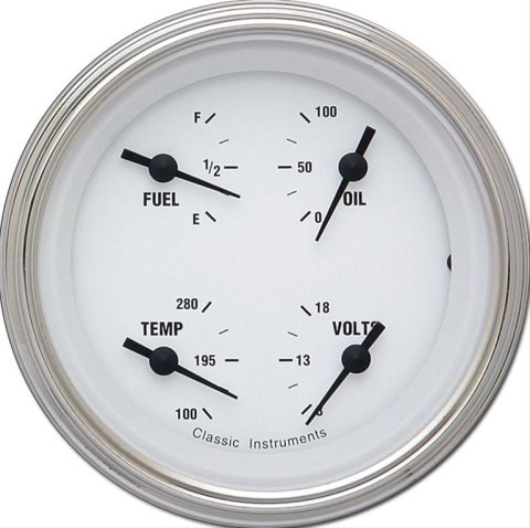 Classic Instruments White Hot Series Gauge Sets WH79SLF Gauge, Hot, Quad, Water Temperature, Oil Pressure, Fuel Level, 3 3/8 in., Face, Analog, Each